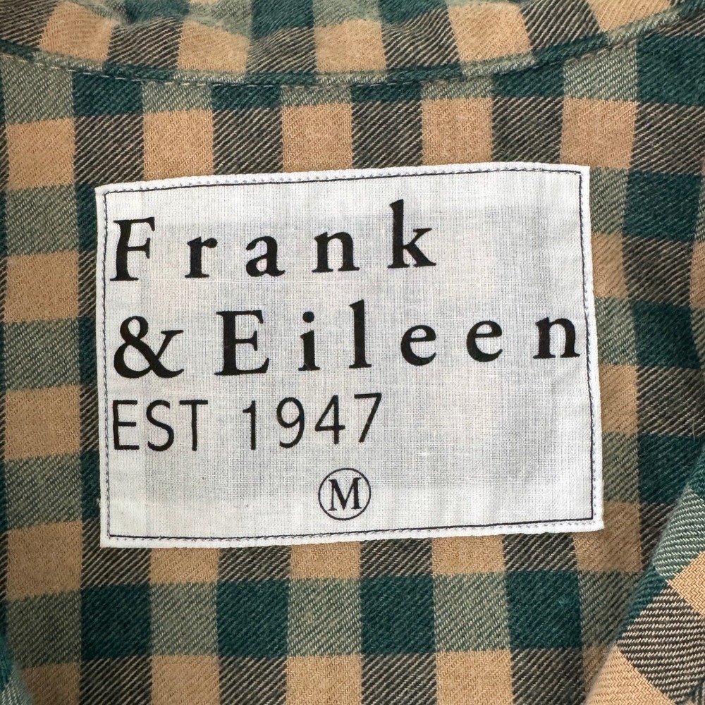 Frank & Eileen Shirley Oversized Button Up Shirt Medium Green Tan Gingham Plaid - Picture 8 of 11